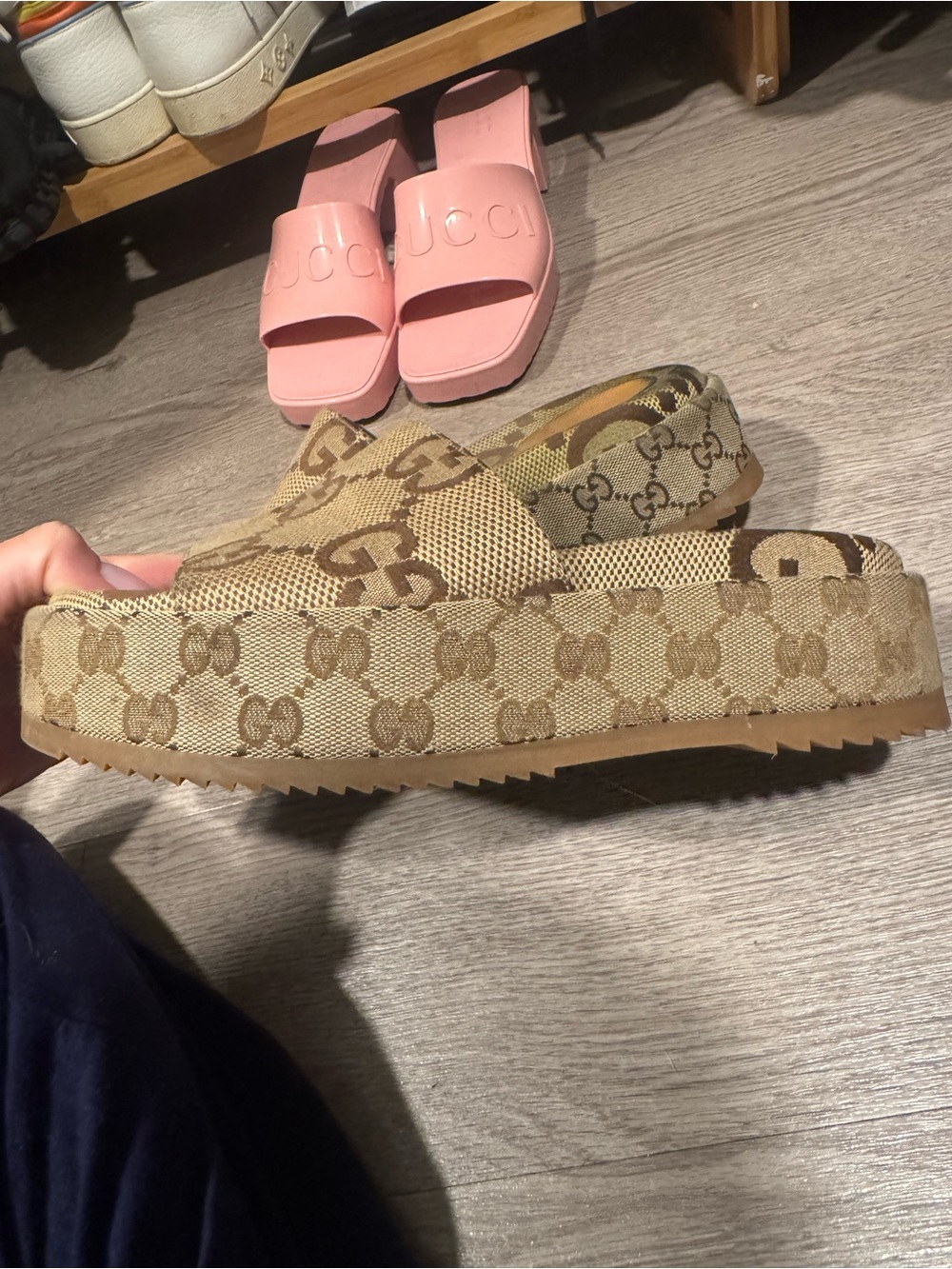 Gucci Beige GG Canvas Slide Sandals - Picture 2 of 2